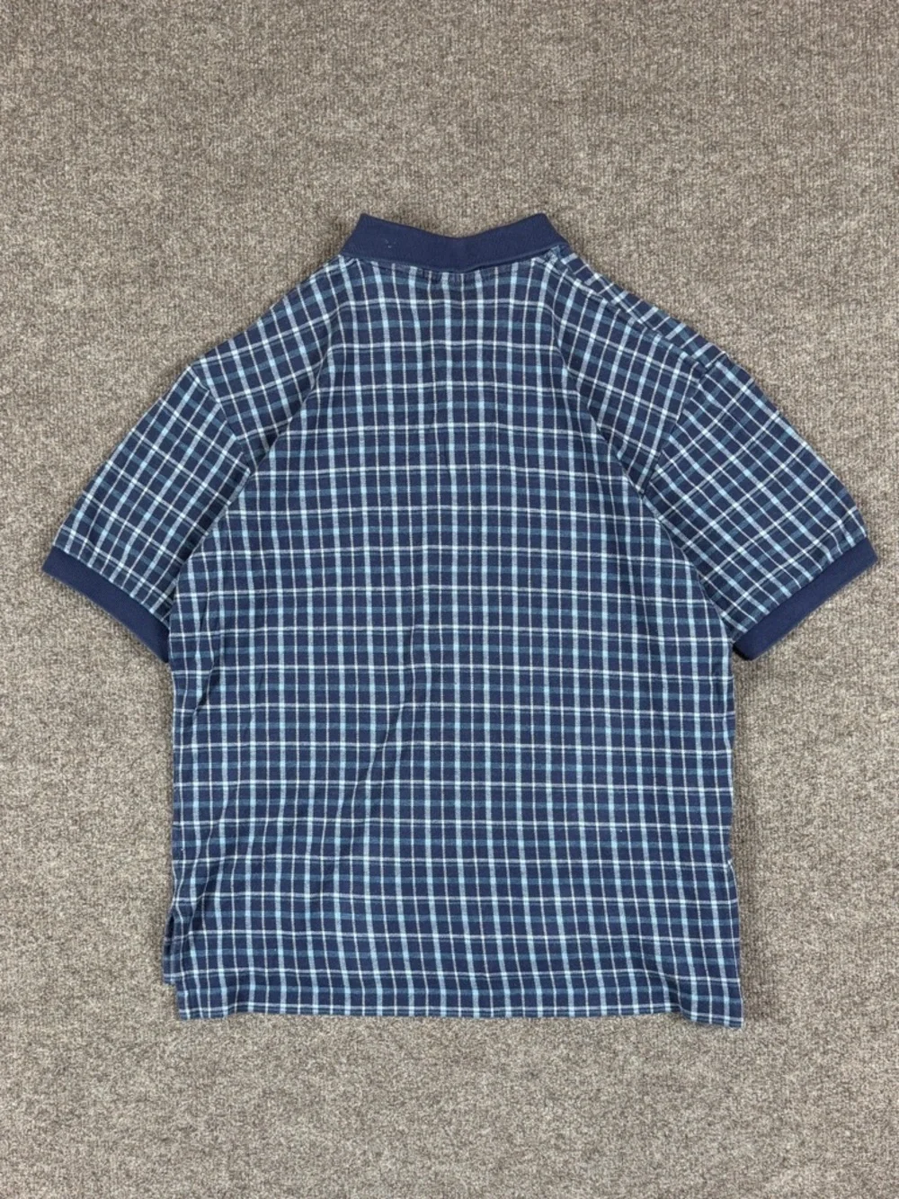 Vintage Polo Ralph Lauren Navy Blue Checkered Polo Mens L Short Sleeve Shirt 90s